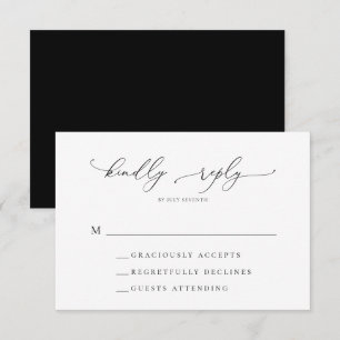 Zwart-wit minimalistische bruiloft RSVP Kaart