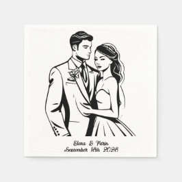 Zwart-wit minimalistische bruiloft servet