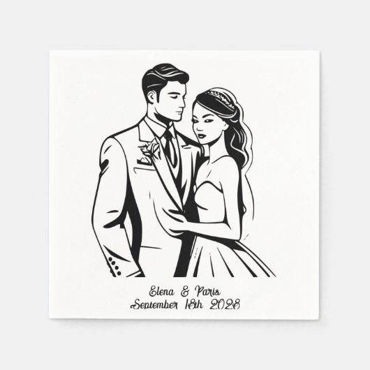 Zwart-wit minimalistische bruiloft servet (Voorkant)
