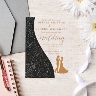 Zwart-wit minimalistische bruiloft vellum uitnodigingen