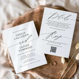 Zwart-wit minimalistische dubbelzijdige bruiloft kaart