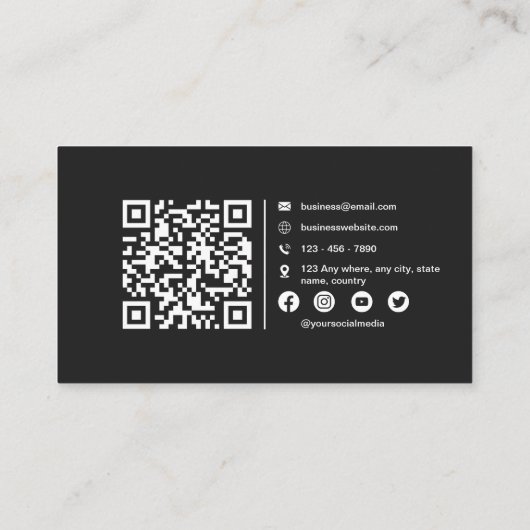 Zwart-wit minimalistische elegante scanbare QR-cod Visitekaartje (Achterkant)