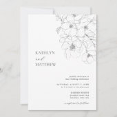 Zwart-wit Minimalistische Floral Moderne Bruiloft Kaart (Voorkant)