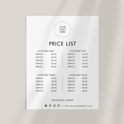 Zwart Wit Minimalistische formele prijslijst