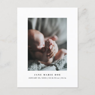 Zwart-wit minimalistische geboortekaart ansichtkaa briefkaart