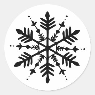 Zwart-wit minimalistische grafische sneeuwvlok ronde sticker