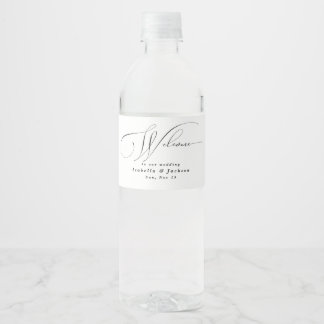 Zwart-wit minimalistische kalligrafie bruiloft waterfles etiket