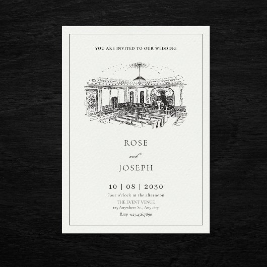 Zwart-wit minimalistische kerkelijke bruiloft kaart