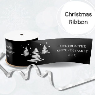 Zwart wit minimalistische kerstbomen lint