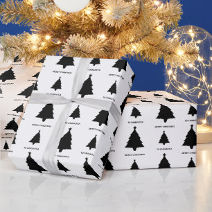 Zwart-Wit Minimalistische Kerstboom Patroon Cadeaupapier