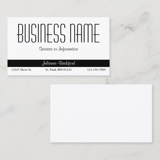 Zwart-wit minimalistische klassieker visitekaartje (Voorkant / Achterkant)