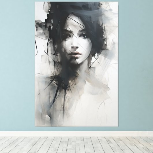 Zwart-wit minimalistische kunst | Etherische essen Canvas Afdruk (Insitu (Houten vloer))