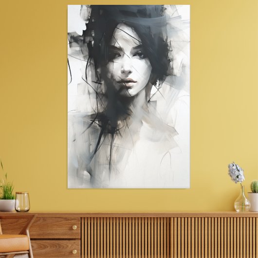 Zwart-wit minimalistische kunst | Etherische essen Canvas Afdruk (Insitu (Woonkamer))