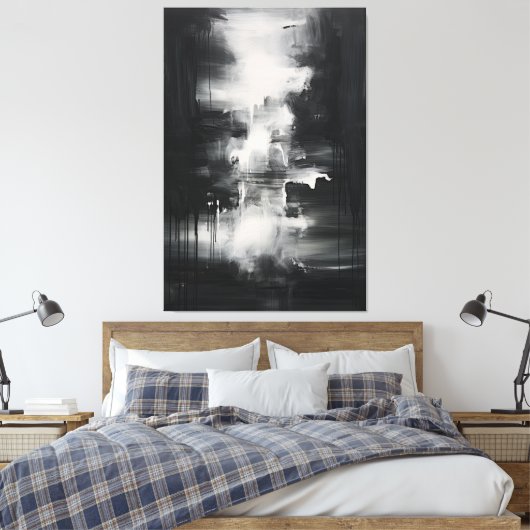 Zwart-wit minimalistische kunst | Midnight Serenit Canvas Afdruk (Insitu (Slaapkamer))