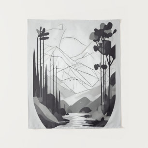 Zwart-wit minimalistische landschapsabstracte kuns wandkleed