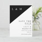 Zwart-wit minimalistische monogram trouwfoto save the date (Staand voorkant)