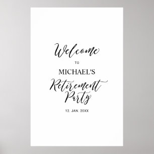 Zwart & Wit Minimalistische Pensioenfeest Welkom Poster