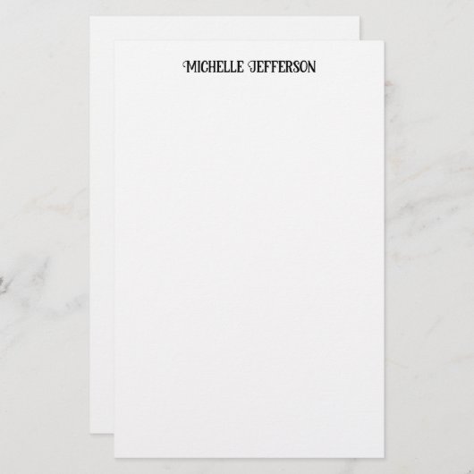 Zwart-wit minimalistische Plain Classical Briefpapier (Voorkant / Achterkant)