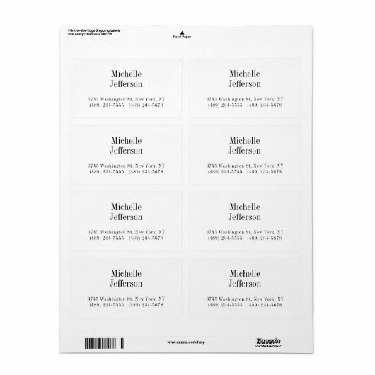 Zwart-wit minimalistische Plain Modern Etiket (Full Sheet)