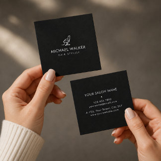Zwart & Wit Minimalistische Professionele Haarstyl Vierkante Visitekaartje