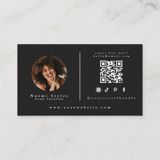 Zwart/Wit Minimalistische QR Code Professionele Fo Visitekaartje (Achterkant)