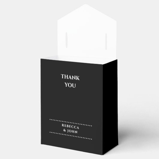 Zwart-wit minimalistische speciale datum bruiloft bedankdoosjes (Geopend)