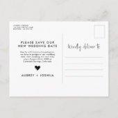 Zwart & Wit Minimalistische Uitgestelde Bruiloft Aankondigingskaart (Achterkant)