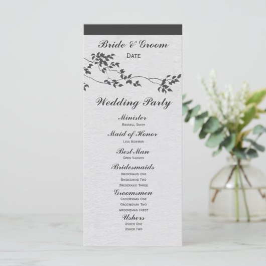 Zwart-wit minimalistische vogels huwelijksprogramm programma (Staand voorkant)