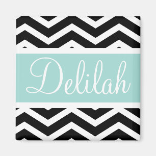 Zwart-wit Mint Turquoise Chevron Aangepast Magneet