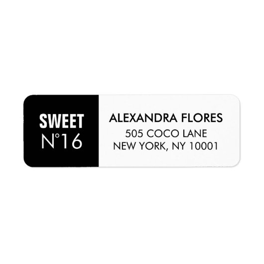 Zwart & Wit Mode Sweet 16 retouradres Etiket (Voorkant)