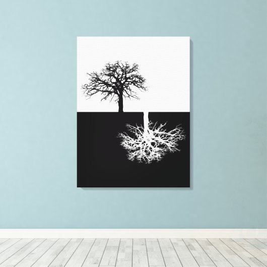 Zwart-wit modern boomkunstcanvas canvas afdruk (Insitu (Houten vloer))