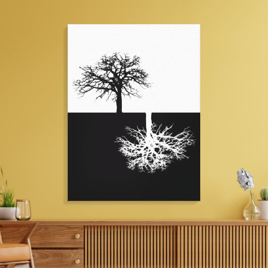 Zwart-wit modern boomkunstcanvas canvas afdruk (Insitu (Woonkamer))