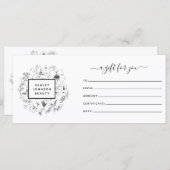 Zwart-wit modern botanisch cadeaucertificaat (Voorkant / Achterkant)