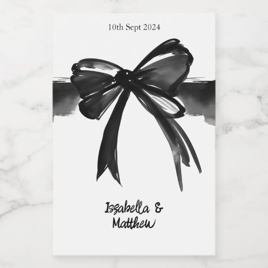 Zwart-wit Modern Chique Schattige Bow bruiloft gun Wijn Etiket (Enkel label)