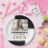 Zwart Wit Modern Congrats Afstuderen Foto Papieren Bordje (Feest)