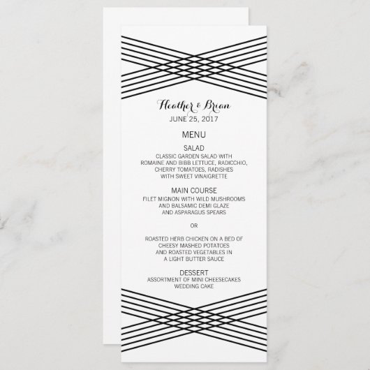 Zwart wit modern deco-weddenschap menu (Voorkant / Achterkant)