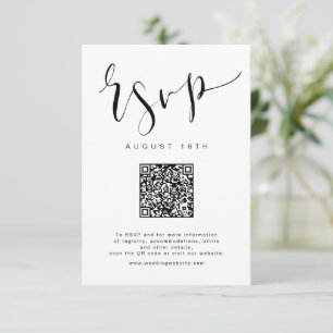 Zwart Wit Modern Eenvoudig Script bruiloft QR-code RSVP Kaartje