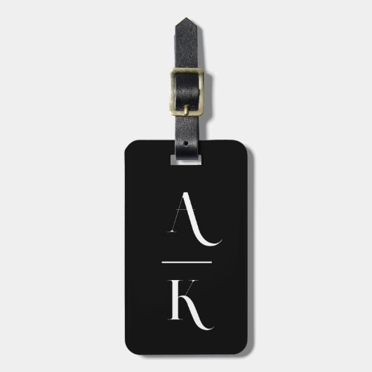 Zwart-wit modern elegant monogram bagagelabel (Voorkant verticaal)