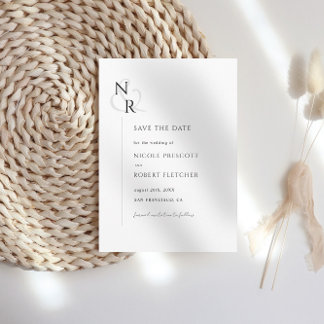 Zwart & Wit Modern Elegant Monogram Huwelijk Save The Date