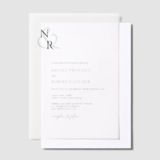 Zwart & Wit Modern Elegant Monogram Huwelijk Vellum Uitnodigingen