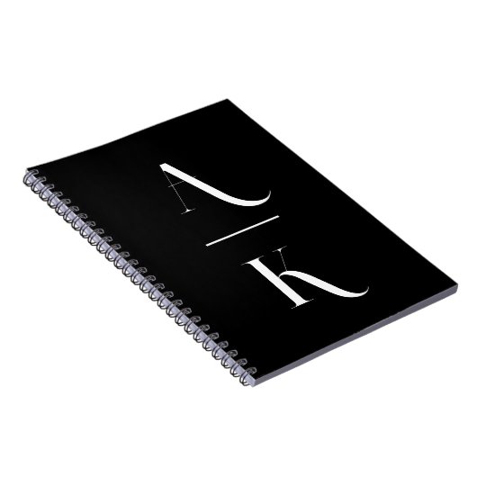 Zwart-wit modern elegant monogram notitieboek (Rechterzijde)