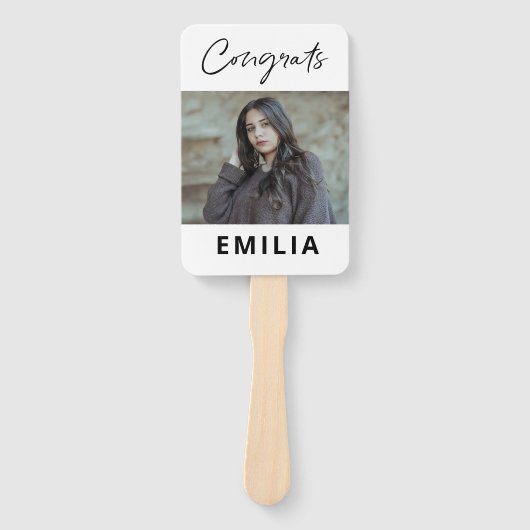 Zwart-wit Modern Elegant Script-Afstuderen Handwaaier (Voorkant)