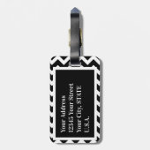 Zwart-wit modern Elegant Zigzag Monogram Bagagelabel (Achterkant verticaal)