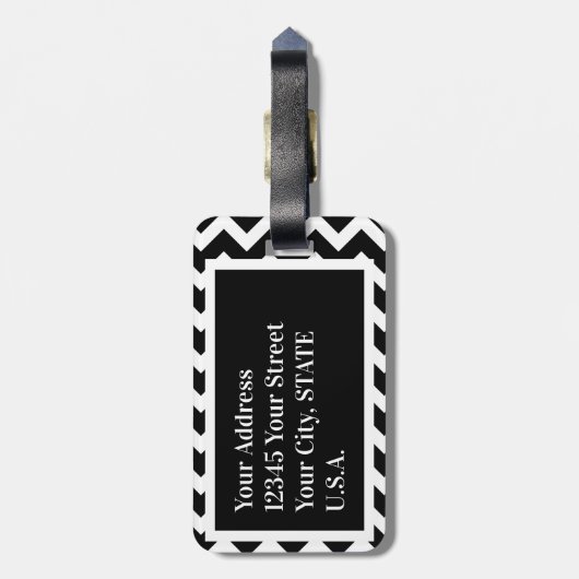 Zwart-wit modern Elegant Zigzag Monogram Bagagelabel (Achterkant verticaal)