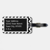 Zwart-wit modern Elegant Zigzag Monogram Bagagelabel (Achterkant horizontaal)