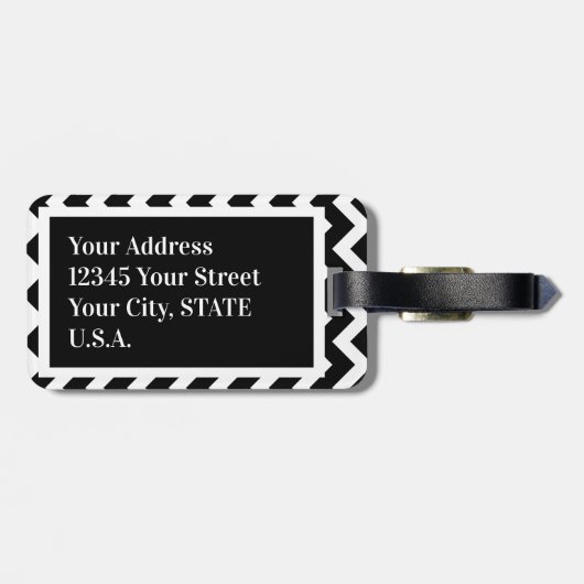 Zwart-wit modern Elegant Zigzag Monogram Bagagelabel (Achterkant horizontaal)