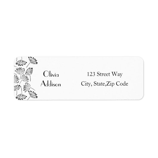 Zwart-wit modern Floral Dandelion Simple Etiket (Voorkant)
