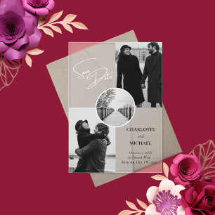 Zwart & Wit Modern Foto Huwelijk Save The Date Acryl Uitnodigingen