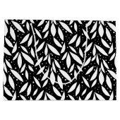 Zwart-wit modern gebladerte groot cadeauzakje (Achterkant)