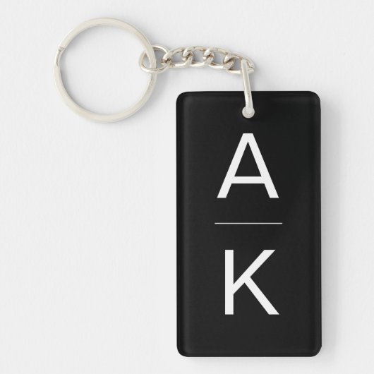 Zwart-wit modern gepersonaliseerd monogram sleutelhanger (Voorkant)